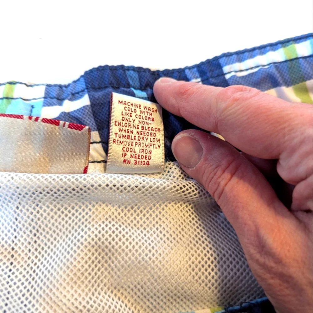 Mens Red Camel Swim Trunks Plaid Blue White Green Yellow Size XL